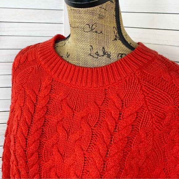 Aerie Cable Knit Crewneck Crop Sweater Red Small - Picture 5 of 13